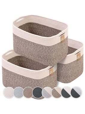 Cotton Rope Storage Baskets 3 Pack Off White Brown Laundry Toy Organizer Bin